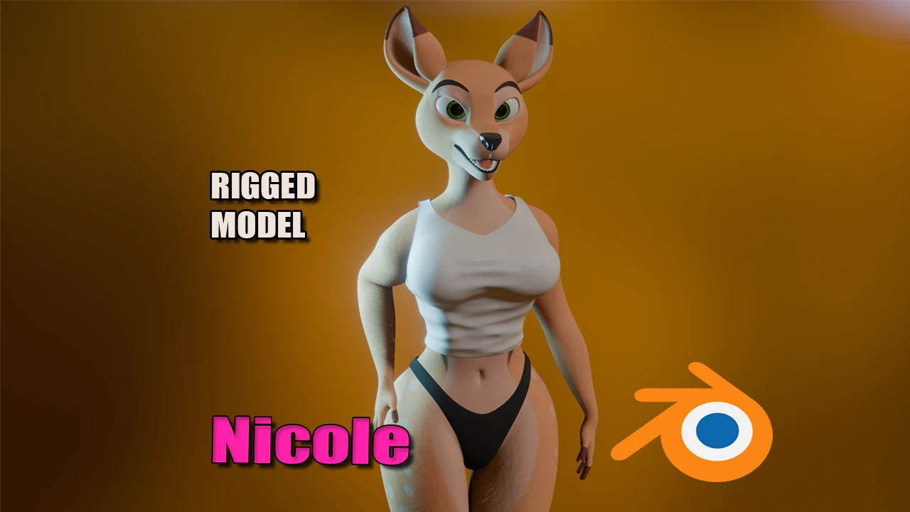 Nicole Anthro Deer 3D Model .c4d .max .obj .3ds .fbx .stl .blend