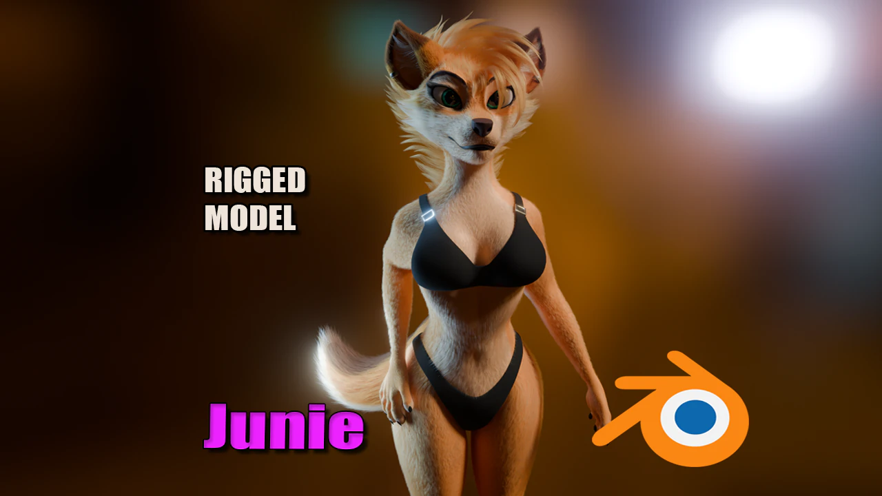 Junie Anthro Fox 3D Model .c4d .max .obj .3ds .fbx .stl .blend 