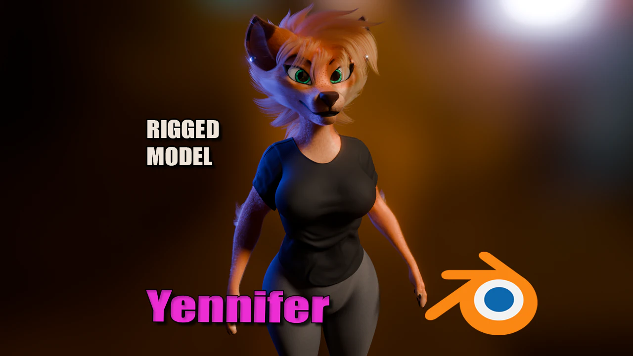 Yennifer Anthro Fox 3D Model .c4d .max .obj .3ds .fbx .stl .blend 