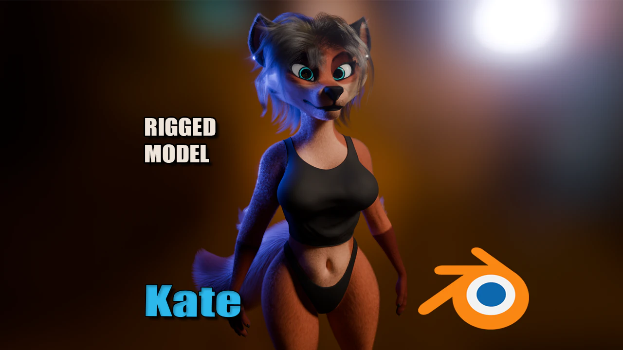 Kate Anthro Fox 3D Model .c4d .max .obj .3ds .fbx .stl .blend