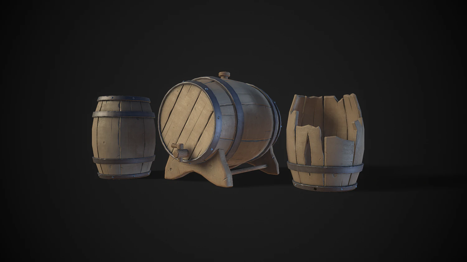 stylized wooden barrels pack 3D Model .c4d .max .obj .3ds .fbx .stl .blend 