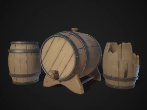 stylized wooden barrels pack 3D Model