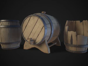 stylized wooden barrels pack 3D Model