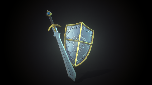 stylized shield and sword 3D 模型 .c4d .max .obj .3ds .fbx .stl .blend 