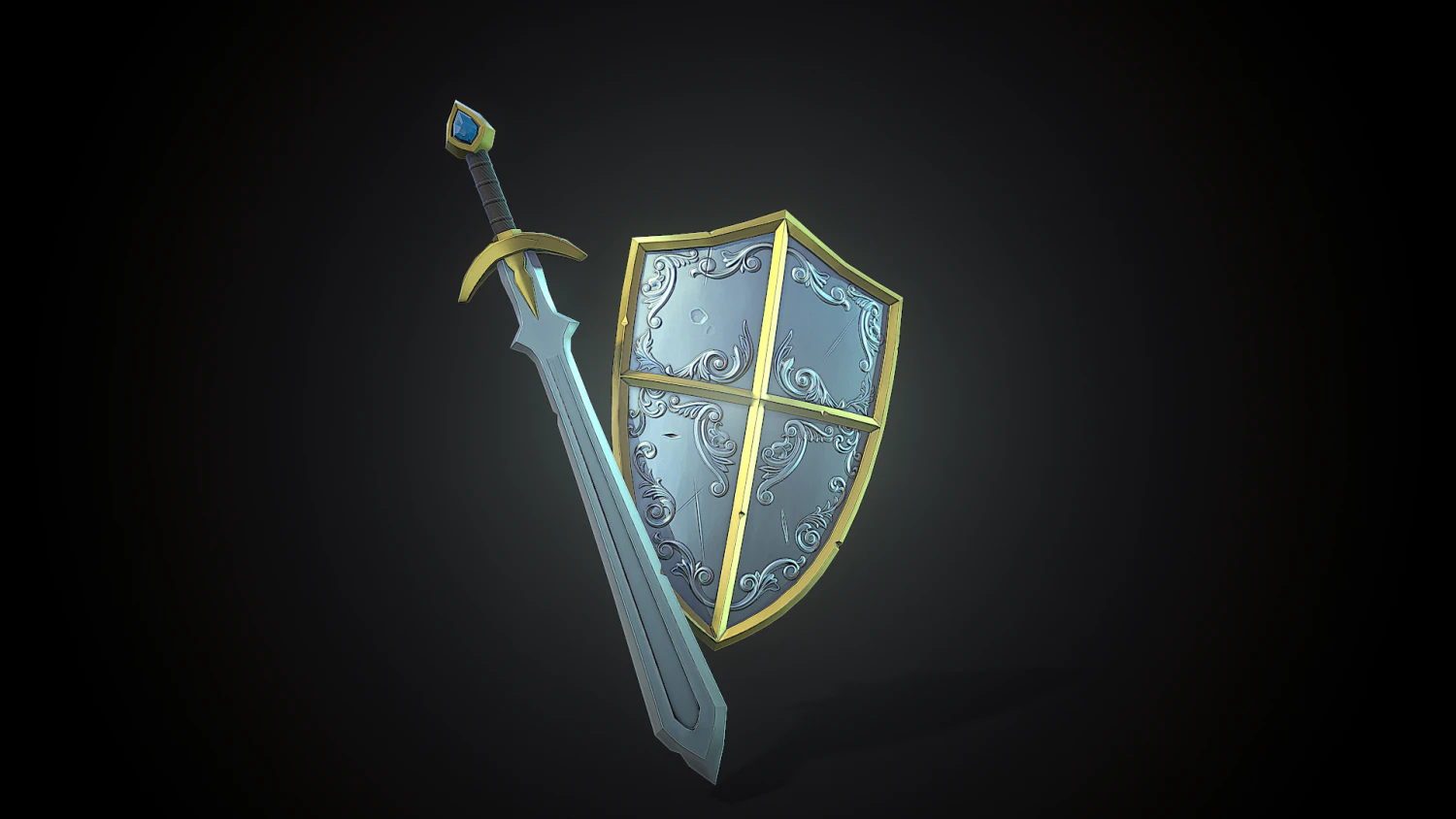 stylized shield and sword 3D Model .c4d .max .obj .3ds .fbx .stl .blend 