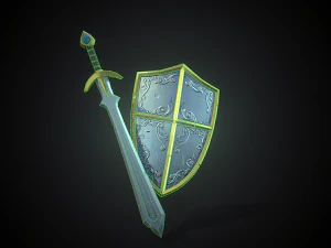 stylized shield and sword 3D Model