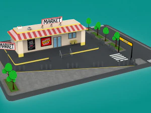 paket pasar poli rendah Model 3D