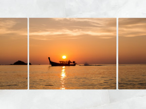 triptych wall art fishing boat sunset 1 3D 模型