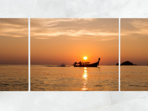 triptych wall art fishing boat sunset 1 Model 3D
