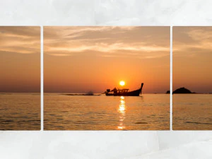 arte de parede tr&iacute;ptico barco de pesca p&ocirc;r do sol 1 Modelo 3D