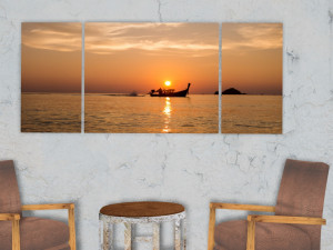 triptych wall art fishing boat sunset 1 Model 3D