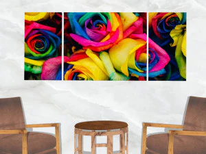 triptych wall art multicolored roses 3D Model