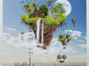 canvas art surreal floating island 3D Model