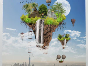 Leinwandkunst surreale schwimmende Insel 3D Modell