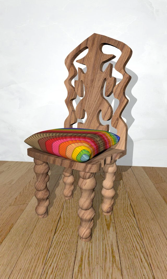 wooden chair with back pillow 3D Model .c4d .max .obj .3ds .fbx .stl .blend 
