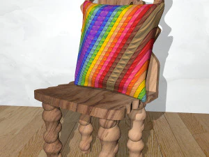 wooden chair with back pillow 3D Model