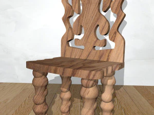 wooden chair with back pillow 3D Model