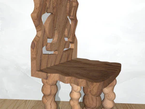 wooden chair with back pillow 3D Model
