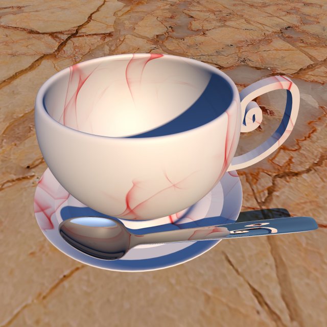 teacup saucer plate and spoon 3D मॉडल .c4d .max .obj .3ds .fbx .stl .blend 