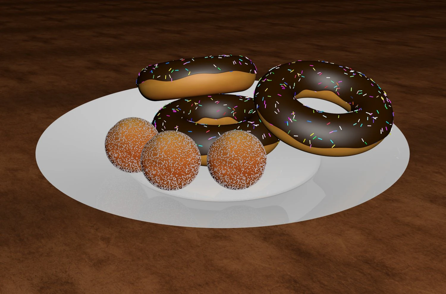 chocolate donut and mini donut with plate 3D Model .c4d .max .obj .3ds .fbx .stl .blend 