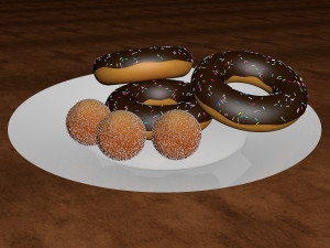 chocolate donut and mini donut with plate 3D मॉडल