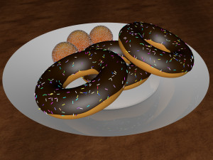 chocolate donut and mini donut with plate 3D Model