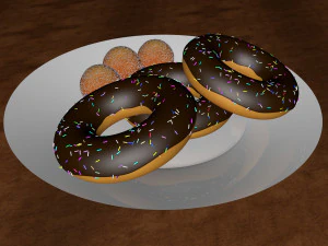 chocolate donut and mini donut with plate 3D Model