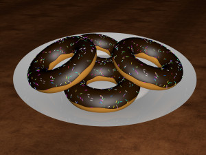 chocolate donut and mini donut with plate 3D Model
