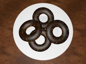 chocolate donut and mini donut with plate 3D Model