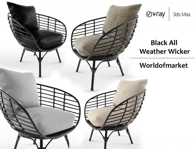 black all weather wicker 3D 模型 .c4d .max .obj .3ds .fbx .stl .blend 