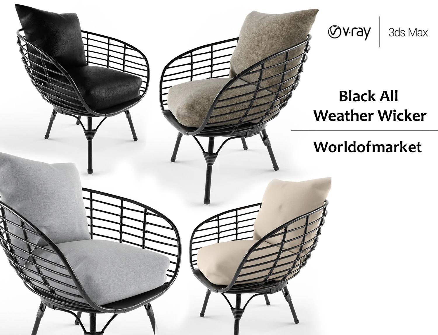 black all weather wicker 3D Model .c4d .max .obj .3ds .fbx .stl .blend 