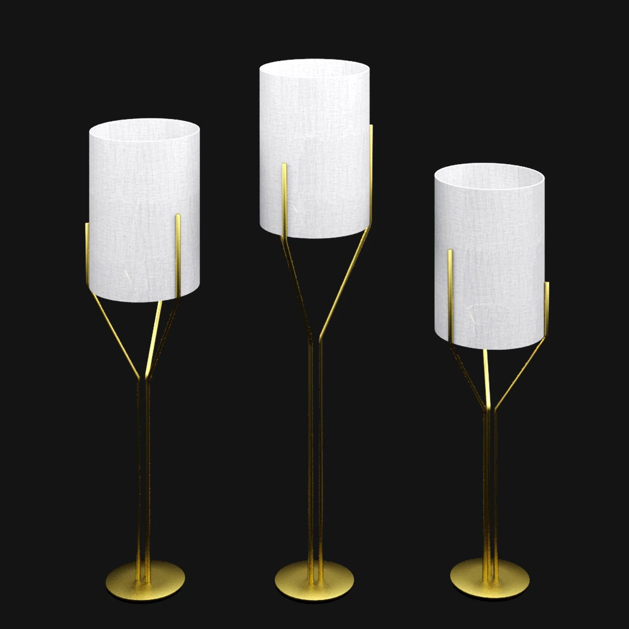 three lamps gold 3D Model .c4d .max .obj .3ds .fbx .stl .blend 