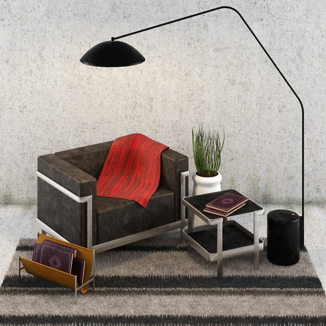 sofa m3 3 seater with lamp opinion ciatti Model 3D .c4d .max .obj .3ds .fbx .stl .blend 