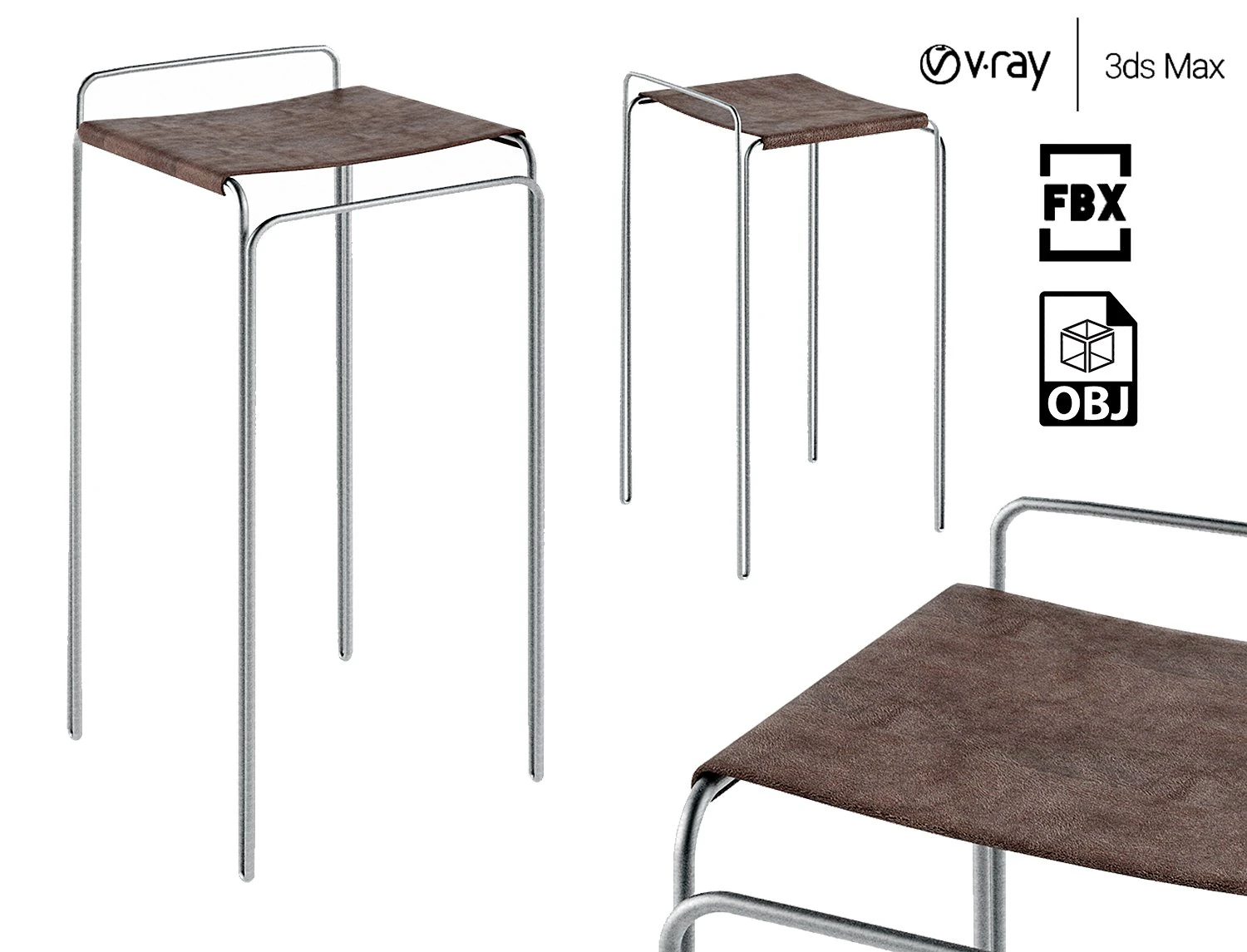 stool bar modern with leather 3D Model .c4d .max .obj .3ds .fbx .stl .blend