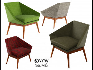 armchair modern 4 colors leather and tiles low-poly 3D Model