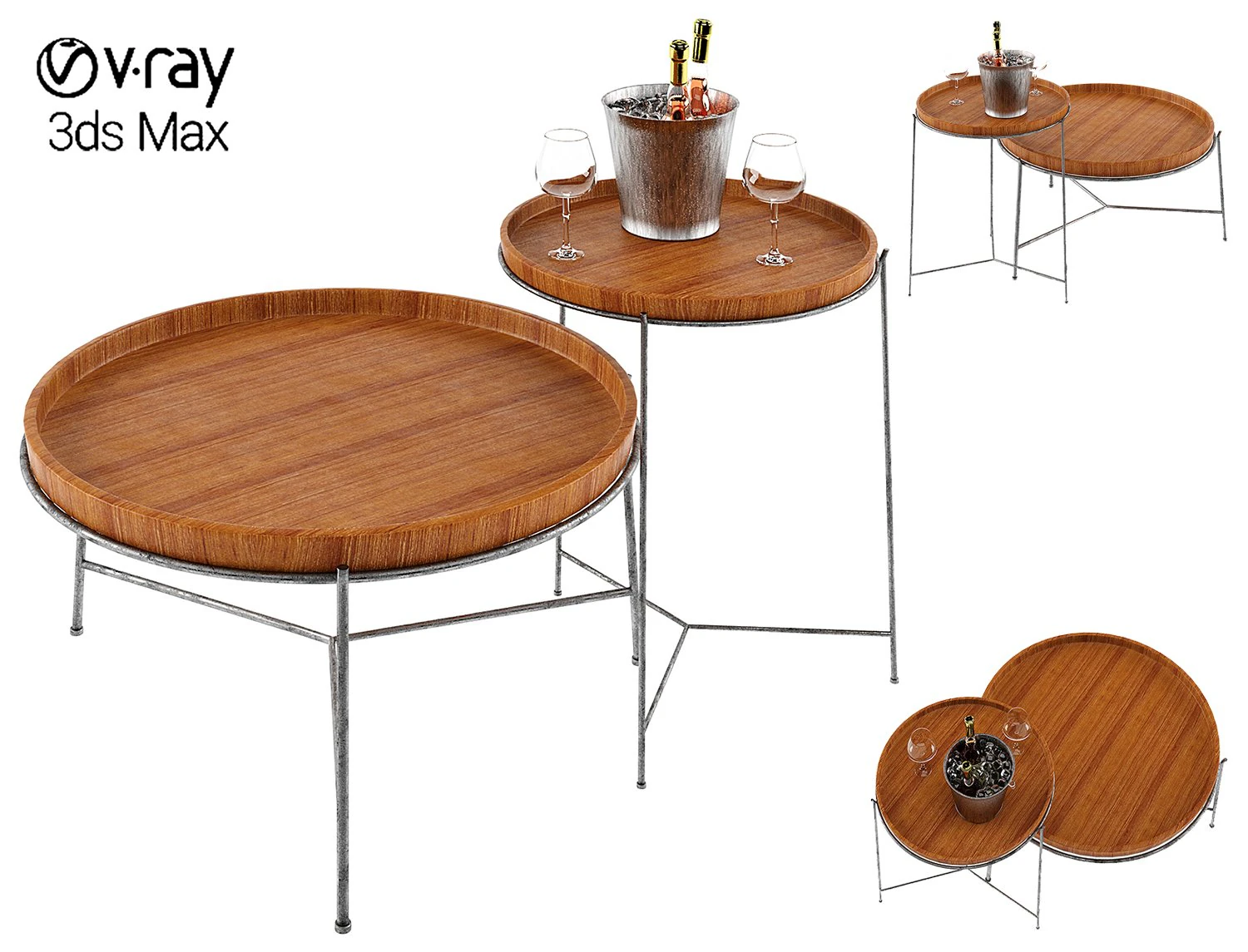 remy coffee table with wine and glasses low-poly 3D Model .c4d .max .obj .3ds .fbx .stl .blend 