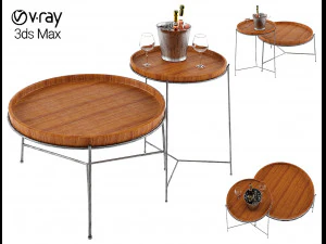 Журнальный столик Remy с вином и бокалами низкополигональный 3D Модель