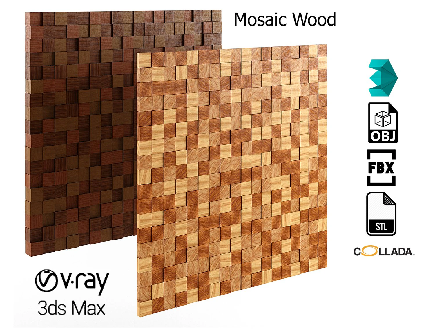 wood mosaic pattern low-poly 3D Model .c4d .max .obj .3ds .fbx .stl .blend 