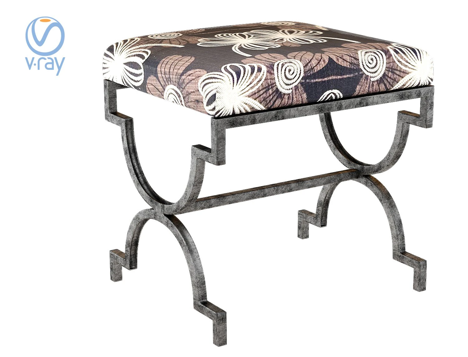 cream bench textile with metal 3D Model .c4d .max .obj .3ds .fbx .stl .blend 