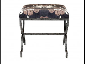 cream bench textile with metal 3D Model