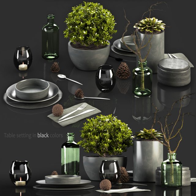 table setting in black colors Modèle 3D .c4d .max .obj .3ds .fbx .stl .blend 