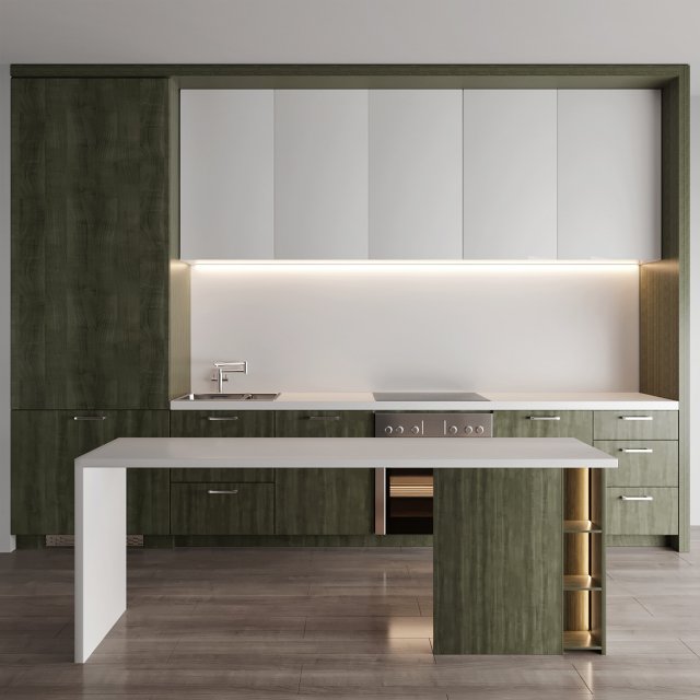 green modern kitchen 3D Model .c4d .max .obj .3ds .fbx .stl .blend 