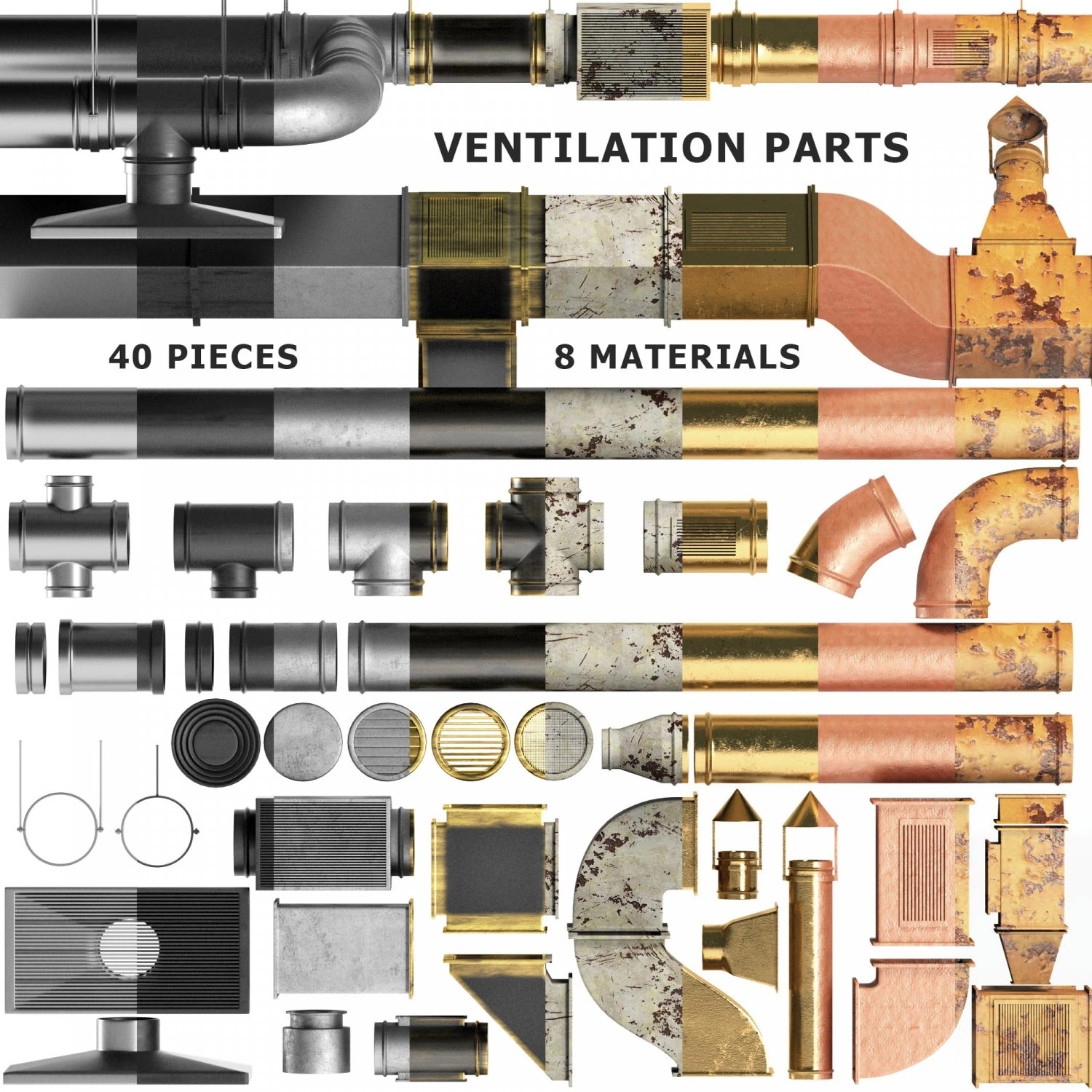 parts ventilation system set 01 3D Model .c4d .max .obj .3ds .fbx .stl .blend 