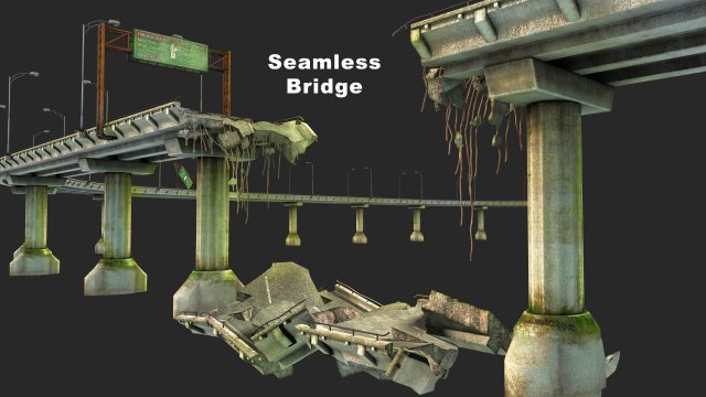 Broken bridge 3D Model .c4d .max .obj .3ds .fbx .stl .blend 