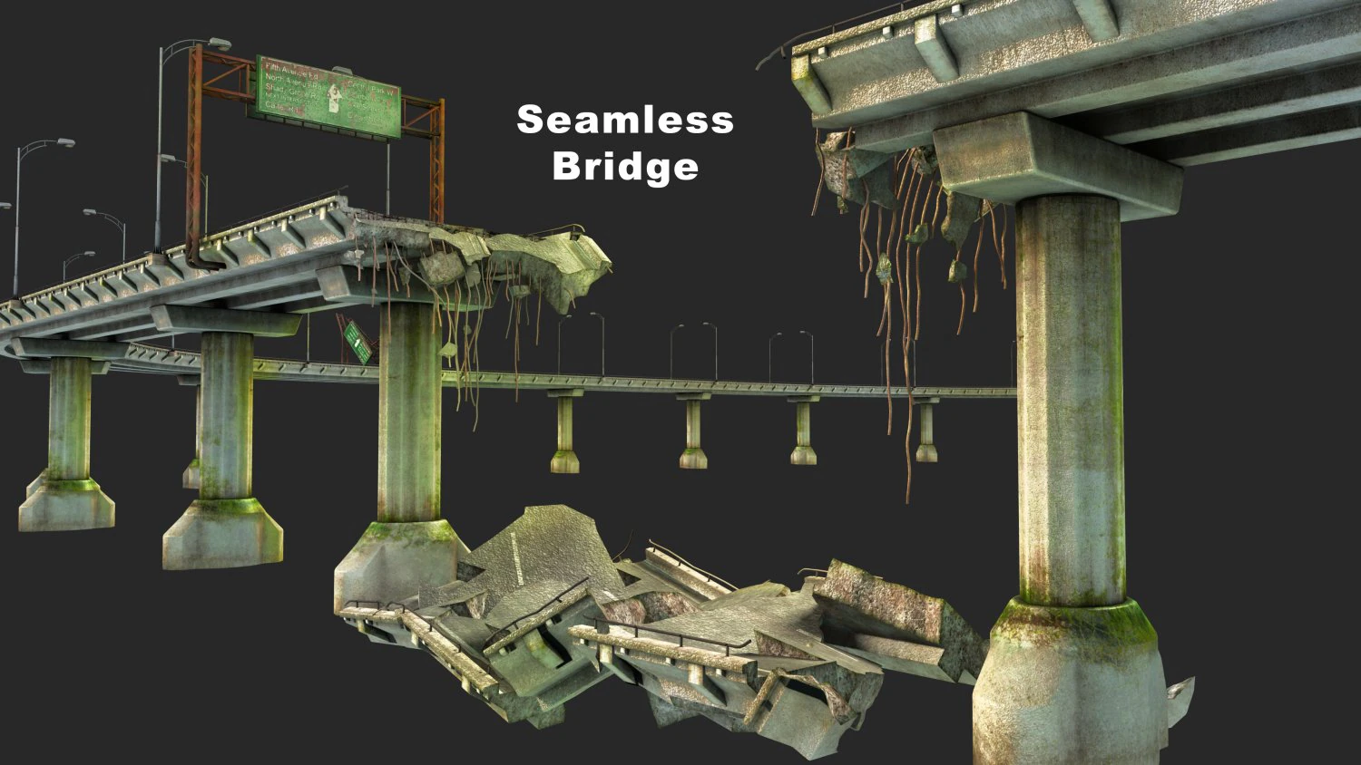 Broken bridge 3D Model .c4d .max .obj .3ds .fbx .stl .blend 