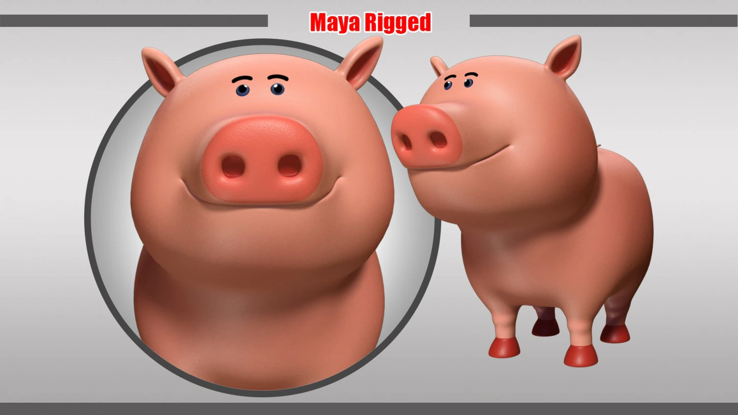 pig rigged 3D Model .c4d .max .obj .3ds .fbx .stl .blend 