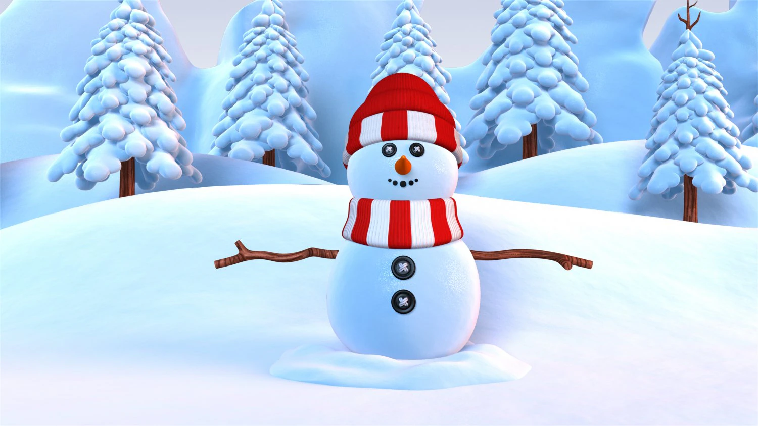 snowman with snow pine tree 3D Model .c4d .max .obj .3ds .fbx .stl .blend