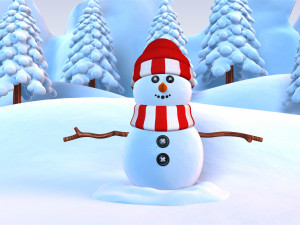 snowman with snow pine tree 3D Model