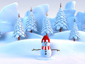 snowman with snow pine tree 3Dモデル