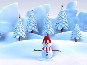 snowman with snow pine tree 3D Model